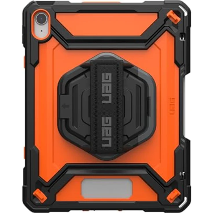 URBAN ARMOR GEAR Plasma HK Case Apple iPad 10.9 Hülle (10. Generation 2022) Schwarz/Orange - 360 Grad drehbare Handschlaufe, Displayschutzfolie, Apple Pencil/Logitech Crayon Halter – Bild 2