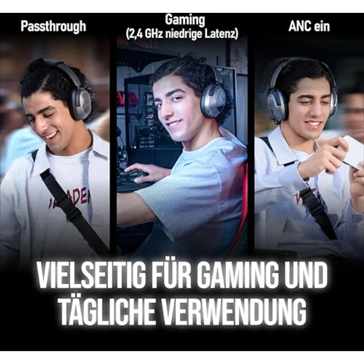 OXS Storm A2, kabelloses Gaming-Headset mit aktiver Geräuschunterdrückung, 70 Stunden Akkulaufzeit, 2,4 GHz & Bluetooth 5.4, duale EQ-Modi, für PC, PS4, PS5, Switch und Handy, Schwarz – Bild 3