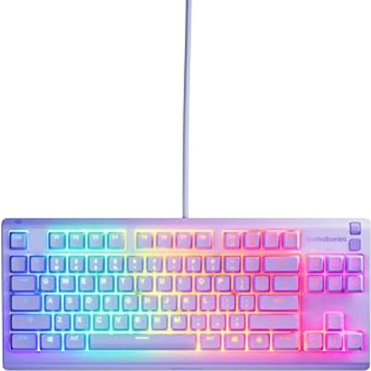 SteelSeries Apex 3 TKL Gaming-Tastatur, kabelgebunden, US QWERTY, RGB mit 8 Zonen, IP32 Wasser- und Staubschutz, Lavendel – Bild 7