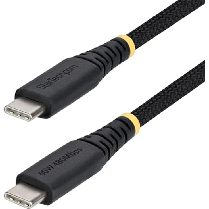StarTech.com 30cm USB-C Ladekabel, 60W (3A) PD, geflochtener Nylon-TPE Mantel, Schwarz, USB 2.0 Schnellladekabel – Bild 1