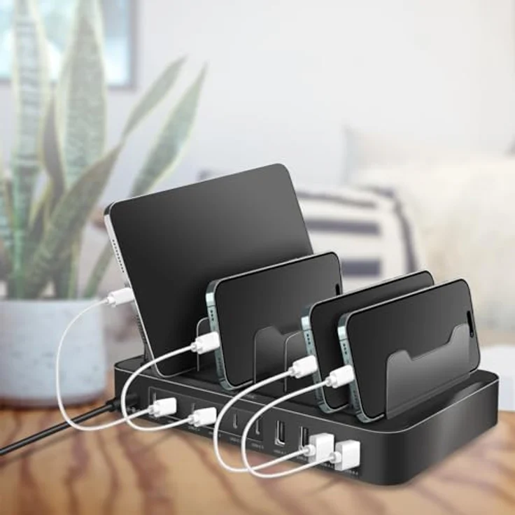 LogiLink USB-C Ladestation (120 W), USB Ladegerät mit 10 Anschlüssen, Schwarz – Bild 2