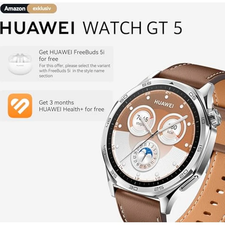 HUAWEI Watch GT 5 46 mm Smartwatch, scharfkantiges Design, brandneuer Lauf- und Radsport, Gesundheits-Tracking, bis zu 14 Tage Akkulaufzeit, iOS und Android kompatibel, Braun – Bild 2
