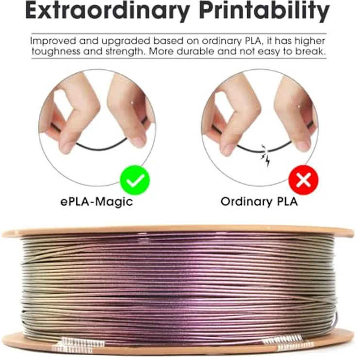 eSUN ePLA-Magic Glitter Dual Color PLA Filament 1.75mm, Dunkel Glänzendes Violett, Maßgenauigkeit +/- 0.05mm, 1KG Spule für 3D Drucker – Bild 3