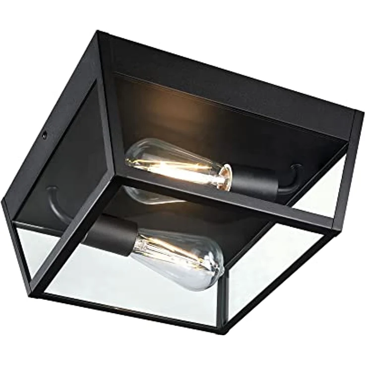 Westinghouse Lighting 6121940 Moderne zweiflammige Leuchte Peterson Deckenmontage, strukturiertes Schwarz mit Klarglas – Bild 4