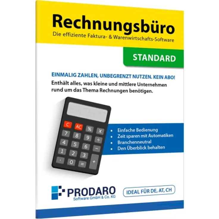 Prodaro Rechnungsbüro STANDARD, GoB-konformes Rechnungsprogramm für Angebote, Rechnungen und Gutschriften, einmaliger Festpreis ohne Abo