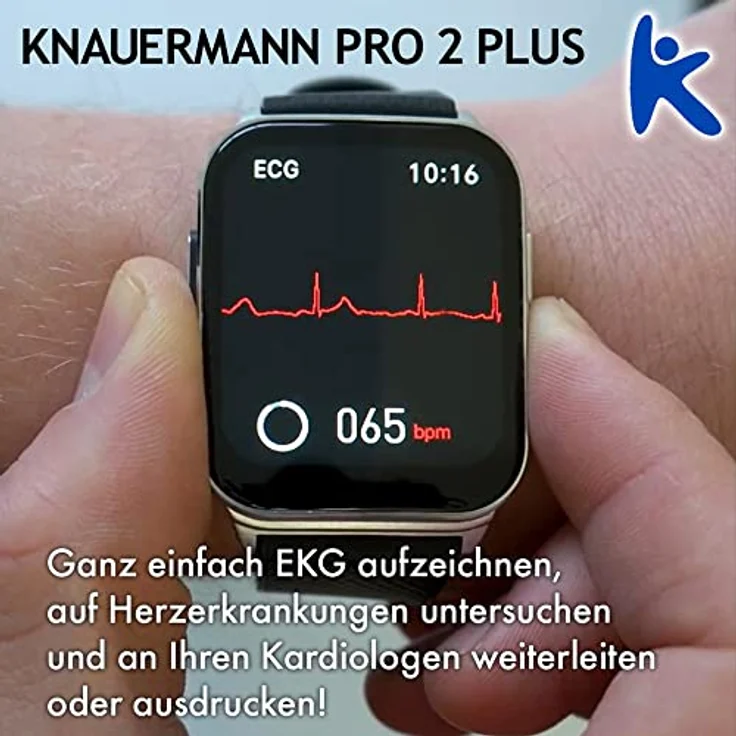 Knauermann PRO 2 Plus, Smartwatch mit Lederarmband, EKG-Sensor, Blutsauerstoffmessung, Benachrichtigungen für Anrufe und Nachrichten – Bild 6