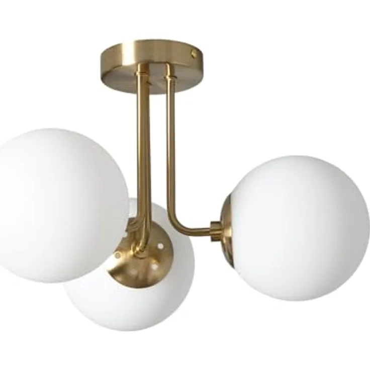 LEDKIA LIGHTING Deckenleuchte Metall und Glas Moonlight Brass 3 Strahler Weiß für Wohnzimmer, Küche, Schlafzimmer