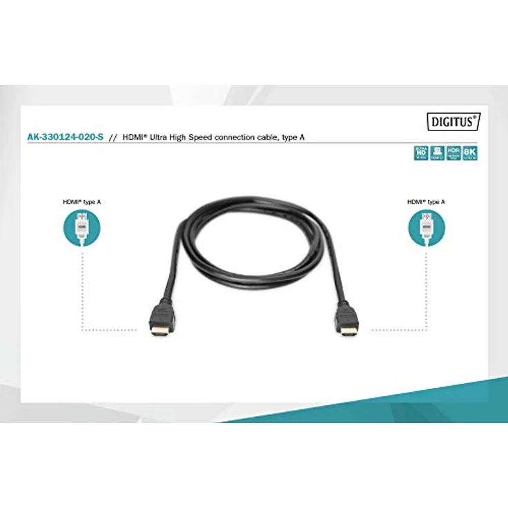 DIGITUS HDMI 2.1 Ultra High Speed Anschlusskabel, Typ A St/St, 2,0m, mit Ethernet, UHD 8K 60Hz - Vergoldete Kontakte - Schwarz – Bild 4