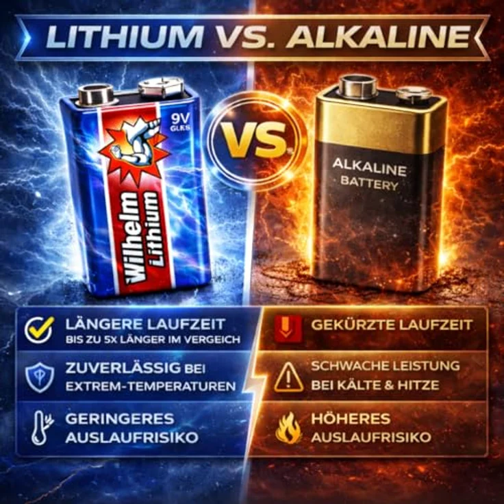 2 x Wilhelm Lithium 9V Block Batterie Rauchmelder 6LR61 9 Volt Batterien – Bild 4