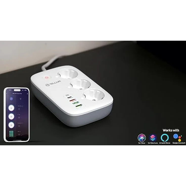 Tellur Steckdosenleiste Smart WiFi Power Strip 3 Outlets PD30W QC18W 2xUSB 2.4A 2500W 10A 2m – Bild 9