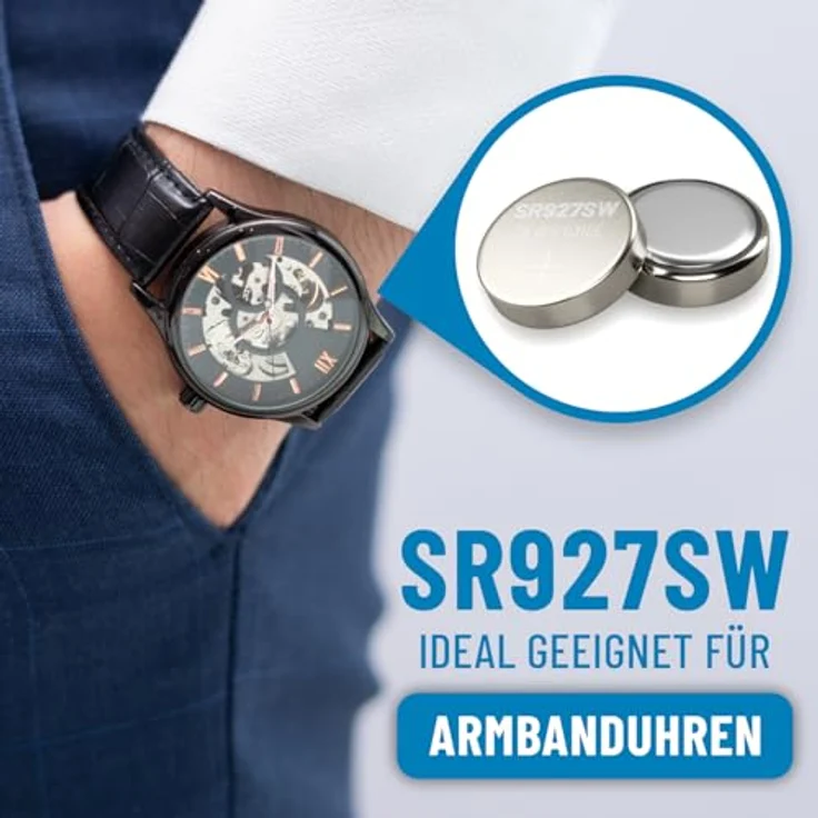 ABSINA SR 927 SW Uhren Knopfzelle 1,55V Silberoxid 10er Pack - Lange Haltbarkeit & auslaufsicher - Knopfzelle 395, Silber – Bild 2