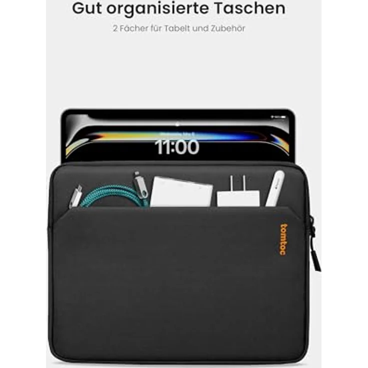 tomtoc Slim Tablet Tasche Hülle für iPad Air M4/M3/M2 & 11 Zoll iPad Pro M5/M4, wasserabweisend, mit Zubehörfach für Smart/Magic Keyboard, Schwarz – Bild 2