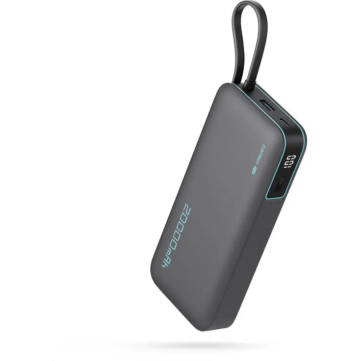 Cuktech CUKP200N, 55W 20000mAh Powerbank mit integriertem USB-C Kabel und drei Anschlüssen, kompakt und robust