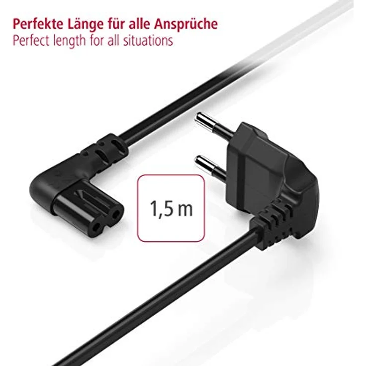 Hama Euro-Netzkabel (2-polig, 1,5 m, beidseitig 90 Grad gewinkelt, Netzstecker auf Euro 8 Doppelbuchse mit Schutzkontakt, Stromkabel) schwarz – Bild 6
