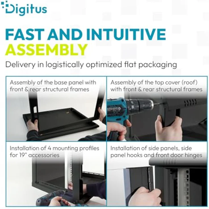 DIGITUS Netzwerkschrank Dynamic-N, 19-Zoll Rack 7HE, schwarz, unmontiert, Wandmontage, 600 mm Tiefe, 470 mm Nutztiefe, 60 kg Traglast, abschließbare Glastür – Bild 3