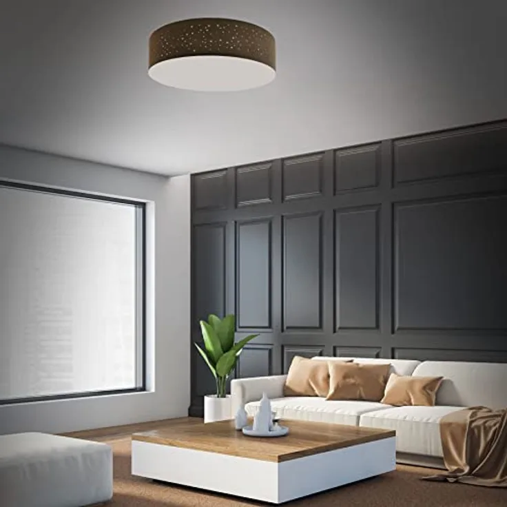 Trango Deckenleuchte 3138 mit 50cm Ø Sternenhimmel Stoffschirm in BRAUN rund inkl. 3x E27 Lampenfassung - Stoffdeckenleuchte für Wohnzimmer, Schlafzimmer, Flur, Gästezimmer und Büro - Ohne Leuchtmittel