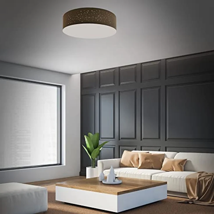 Trango Deckenleuchte 3138 mit 50cm Ø Sternenhimmel Stoffschirm in BRAUN rund inkl. 3x E27 Lampenfassung - Stoffdeckenleuchte für Wohnzimmer, Schlafzimmer, Flur, Gästezimmer und Büro - Ohne Leuchtmittel – Bild 1