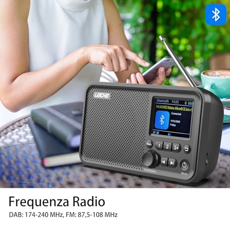 LEICKE tragbares DAB+ Radio mit Bluetooth 5.0, 2,4" Farbdisplay, 80 Voreinstellungen, Küchenradio - Schwarz – Bild 4