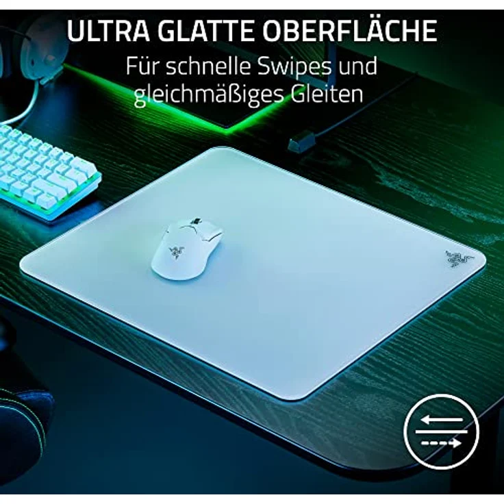 Razer Atlas - Glasmausmatte (Premium gehärtetes Glas, Ultra-Glatte Oberfläche, Mikrogeätzte Oberfläche, Schmutz- und kratzabweisend, Leisere Mausbewegungen, rutschfeste Gummibasis) Weiß – Bild 3