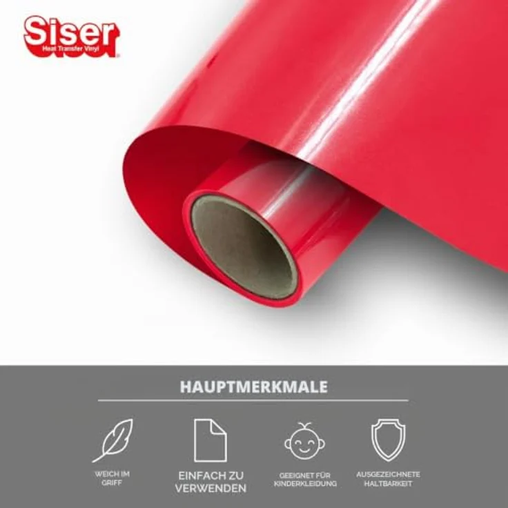 Siser Transferfolie, PVC-freie Folie für Cad-Cut-Anwendungen, Schnittbreite 30 cm, hellrot, hohe Waschbeständigkeit – Bild 2