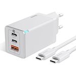 Baseus USB-Ladegerät, 65 W, mehrfach, mit 100-W-Schnellladekabel, Schnellladegerät USB C mit GaN, PPS-Adapter für Mac, iPhone, Galaxy (weiß), Medium