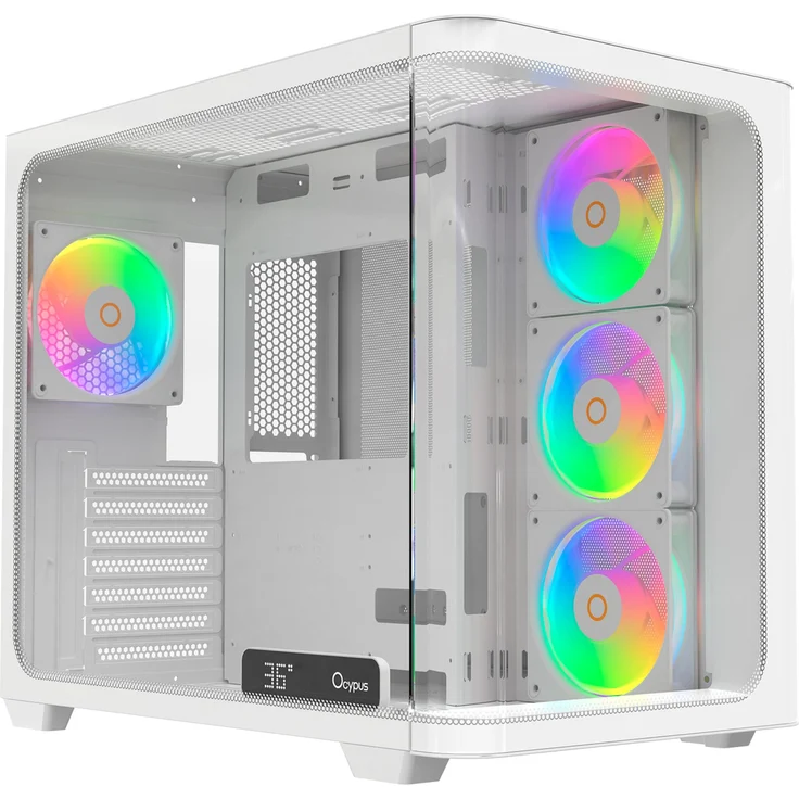 OCYPUS Ocypus Iota C70 Curve ARGB, Midi Tower Gehäuse, Weiß, für ATX, ITX, micro ATX, mit gehärtetem Glas und RGB-Beleuchtung