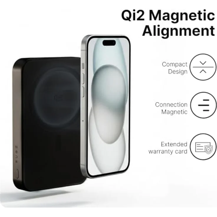 Zens Slim Qi2 Al Powerbank 10.000 mAh, 15 W, Aluminium Design, Schwarz – Bild 5