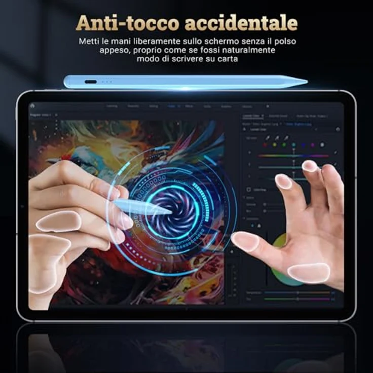BAZO iPad Stift (Pencil 2. Generation) mit Schnellladefunktion, Neigungssensitivität und Palm Rejection, kompatibel mit iPad Pro 13''/12,9''/11''/6-10/Mini 5/6/Air 3/4, Blau – Bild 4