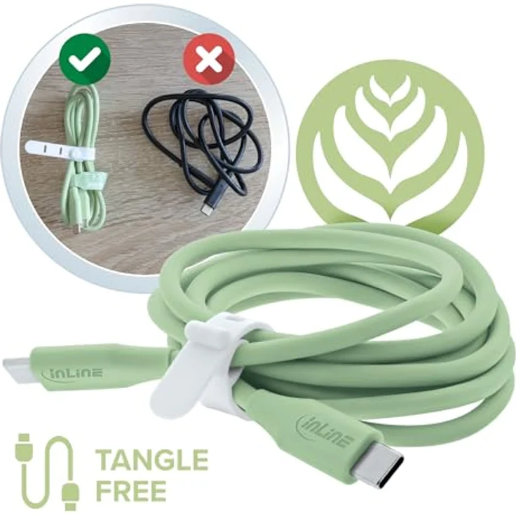 InLine Colour your Charge USB C Kabel 100W, PD Schnellladekabel, ultra-flexibel aus Silikon, für iPhone Air 17/16/15, iPad, Galaxy S23, Pixel, 1m, Matcha Latte (grün) – Bild 3