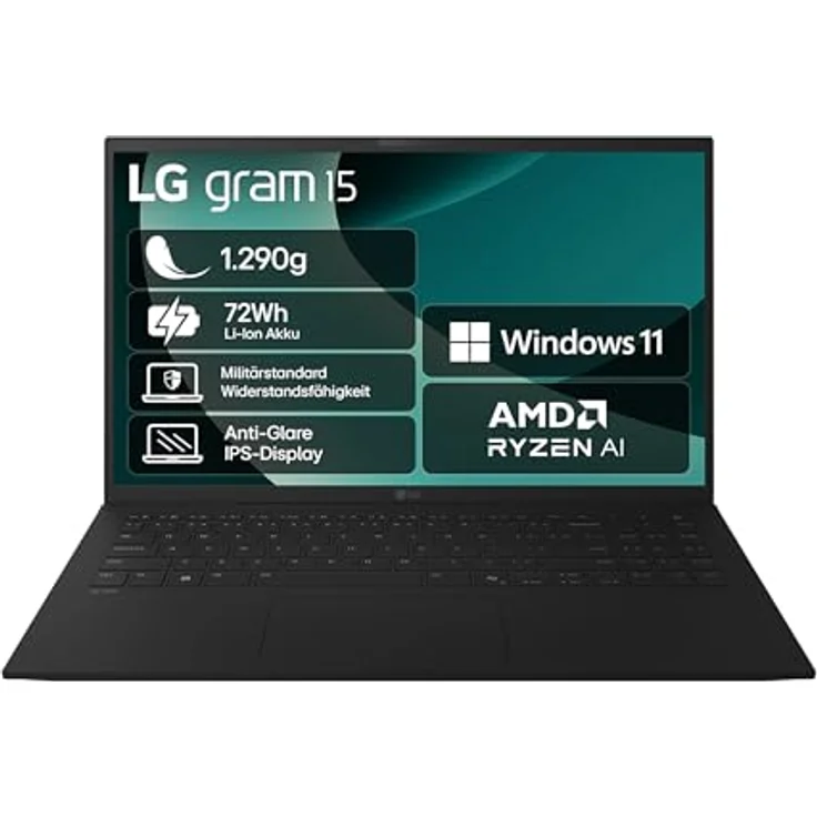 LG gram 15 Zoll Notebook, AMD Ryzen AI 7 350, 16GB RAM, 1TB SSD, AMD Radeon 860M, Windows 11 Home, Schwarz – Bild 1