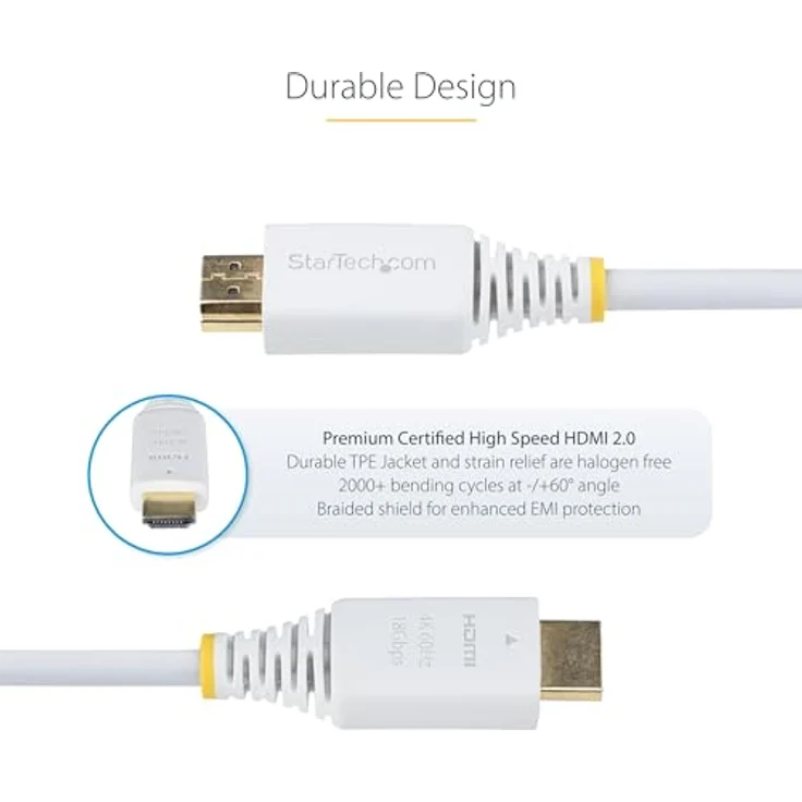 StarTech.com HDMI2-CABLE-4K60-6FW, 1,8 m HDMI-Kabel Typ A, 4K 60Hz, Weiß, mit Audio Return Channel und Ethernet-Unterstützung – Bild 4