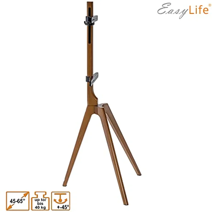 EasyLife - TV Stativ Holz Staffelei Tripod - Studio TV Stand bis 65'' Zoll & 40 kg Fernseher/Monitor, schwenkbar, höhenverstellbar, Kabel Management, VESA bis 400x400 (Weiß/Nussbaum) – Bild 3