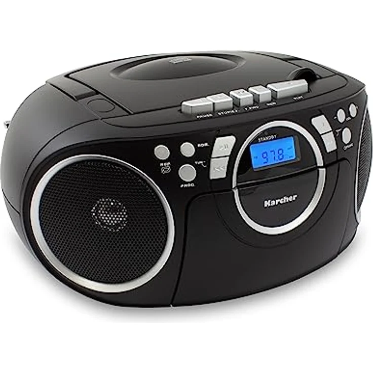 Karcher RR 5042-B tragbares CD Radio/Boombox mit CD-Player und Kassettenspieler (UKW, Batterie-/Netzbetrieb, AUX-In) schwarz – Bild 2