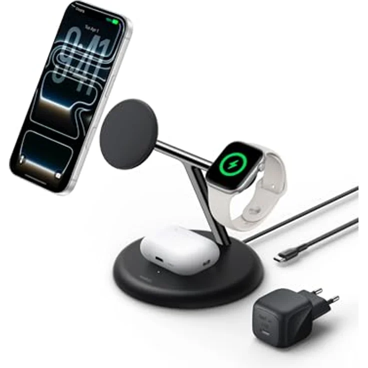 Belkin UltraCharge 3-in-1 Wireless Charging Stand, Qi2, 25 Watt, Schwarz – Bild 1