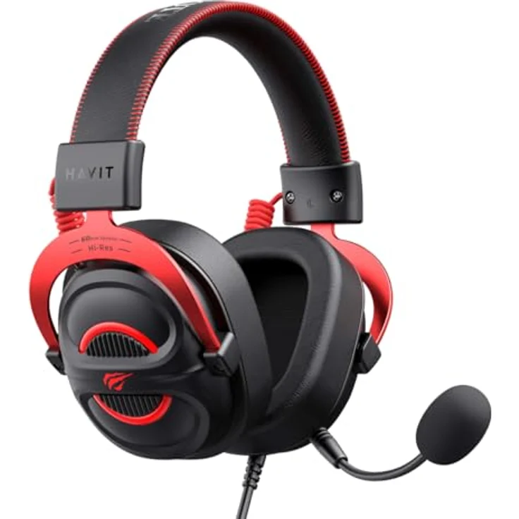 Havit H2002E, Kabelgebundenes Gaming-Headset mit präziser Klangwiedergabe, schwarz-rot – Bild 2