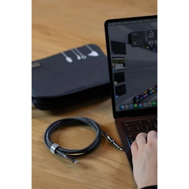 TROIKA CBL20/BK, 2 m USB C zu USB C/Lightning Kabel, langlebig aus recyceltem Polyester, Schwarz mit Ladeanzeige – Bild 4