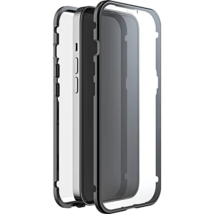 Black Rock - Hülle 360 Grad Glass Case Passend für Apple iPhone 14 Pro I Handyhülle, Magnet Verschluss (Transparent mit schwarzem Rahmen)