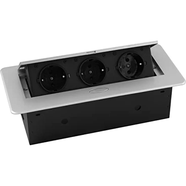 MC POWER Tisch-Einbausteckdose TS-03S 3-Fach Steckdose Silber/schwarz mit 1,8m Kabel 267x120x68mm – Bild 1