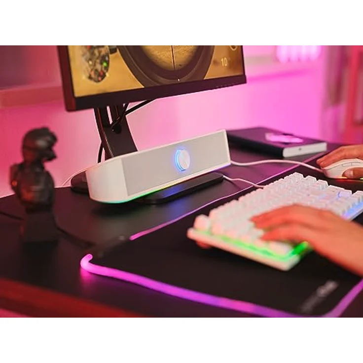 Trust Illuminated Soundbar-White PC-Lautsprecher mit RGB-Beleuchtung und platzsparendem Design – Bild 6