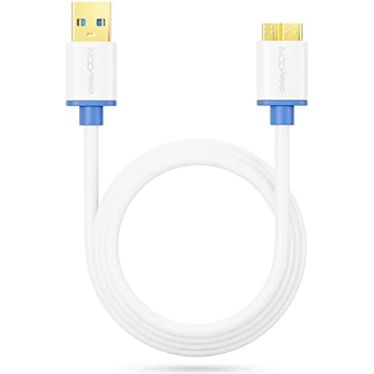deleyCON 1m Micro USB 3.0 Kabel - Datenkabel mit 5 Gbit/s Übertragungsgeschwindigkeit - USB A-Stecker zu Micro B-Stecker, Weiß – Bild 4