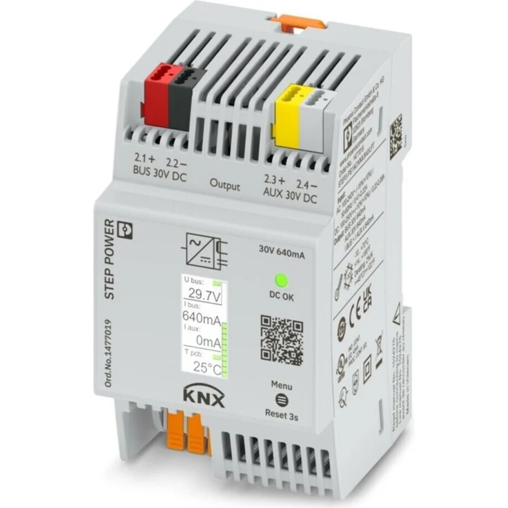 Phoenix Contact STEP3-PS/1AC/KNX/640/LPT, kompakte Busspannungsversorgung mit 30 V Ausgangsspannung, 19,2 W Leistung, IP20 Schutzart, tragschienentauglich