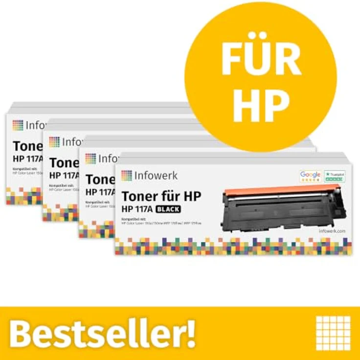 Infowerk 117A Multipack, Tonerpatronen Set in Schwarz, Cyan, Magenta und Gelb für HP Drucker – Bild 2