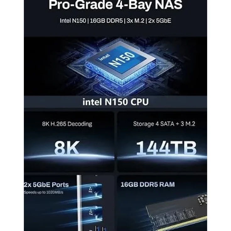 TerraMaster F4-425 Plus 4-Bay NAS Server, Intel N95 Quad-Core, 8 GB DDR4, 4 SATA und 3 M.2 NVMe Slots, 4K Videoverarbeitung, Dual 5GbE Ports – Bild 5