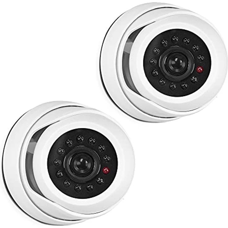kwmobile 2X Dummy Kamera für Deckenunterbau - LED Licht - Dome Attrappe Set - täuschend echte Fake Security Camera in Weiß – Bild 1