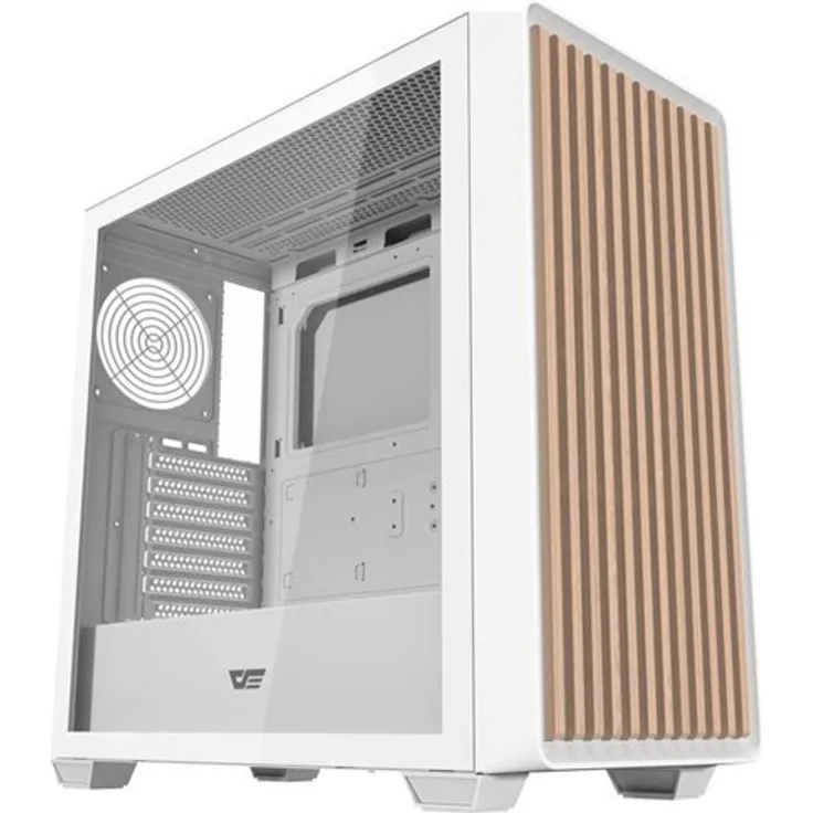 Darkflash DS900WD, PC-Gehäuse in Weiß mit Tempered Glass und Holzfront, ATX-kompatibel, 425 mm GPU-Support, bis zu 12 Lüfter