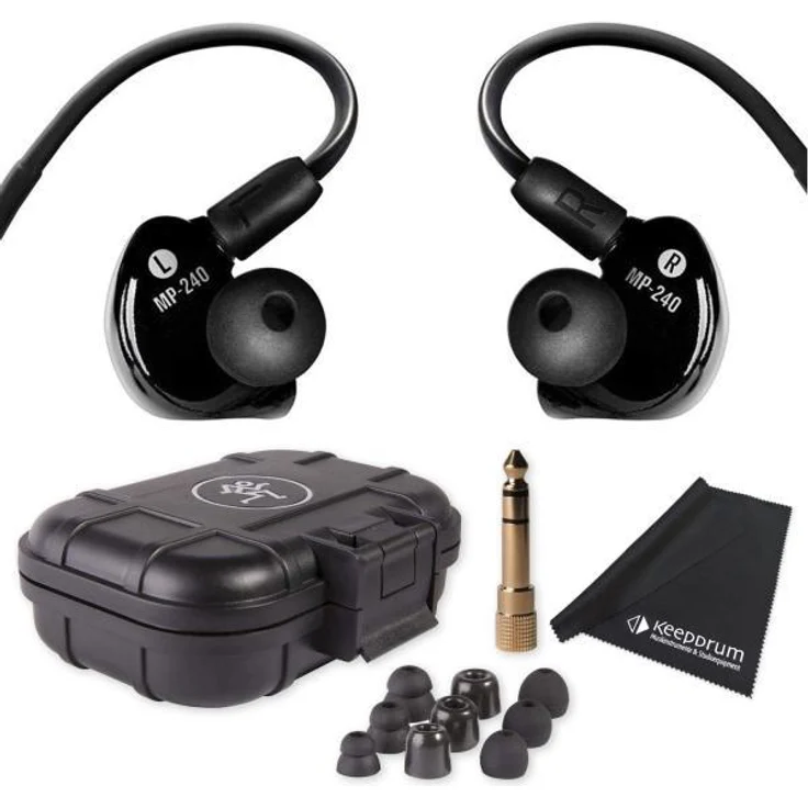 Mackie MP-240 In-Ear Kopfhörer mit Tuch, passive Geräuschunterdrückung, kabelgebunden, schwarz