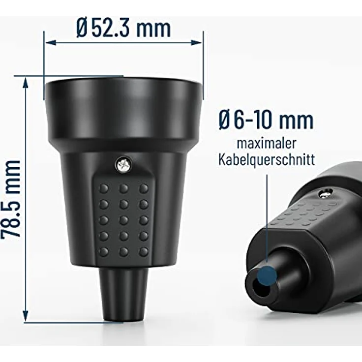 greate 6x Schuko Kupplung IP44 Aussenbereich mit Knickschutz - Gummi Kupplung 230V mit Zugentlastung, 2-polig, 16A & 3,7kW - Schukokupplungen Schutzkontakt Kupplung Kabel Kupplung Gummikupplung 230V, 6er Pack in Schwarz – Bild 4