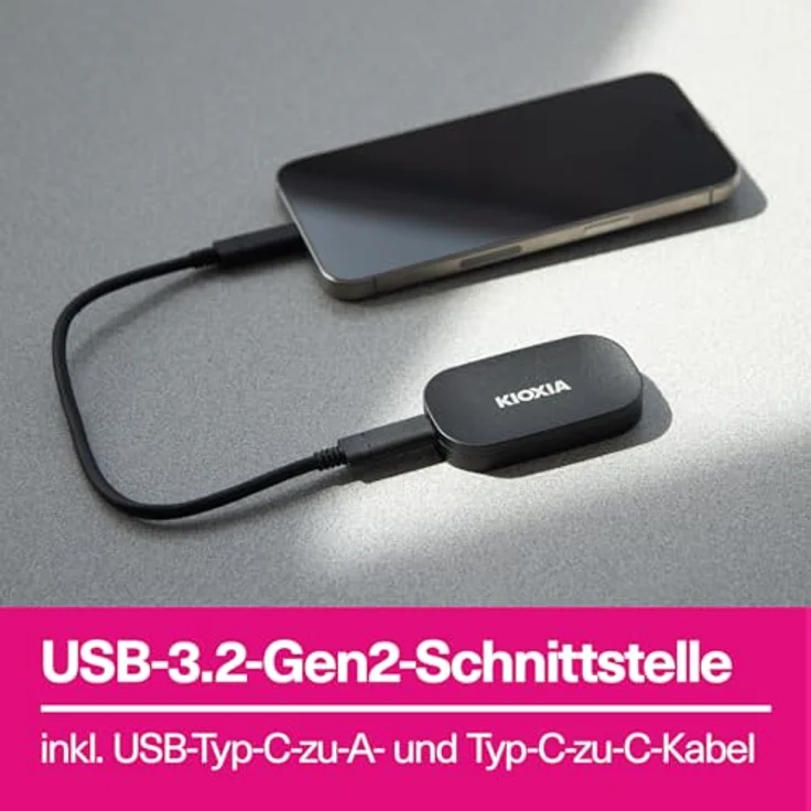 Kioxia EXCERIA PLUS G2 500GB Portable SSD, USB 3.2 Gen2, 1.050 MB/s Lesen, 1.000 MB/s Schreiben, Schwarz – Bild 5