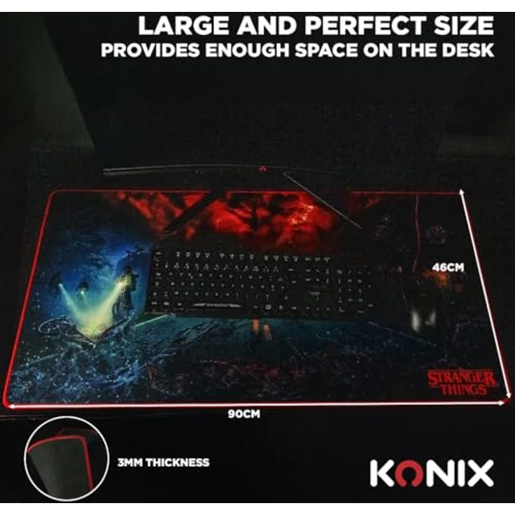 Konix Stranger Things XXL Mousepad Memories, rutschfeste Gummioberfläche, 90 x 46 cm, mehrfarbig – Bild 4