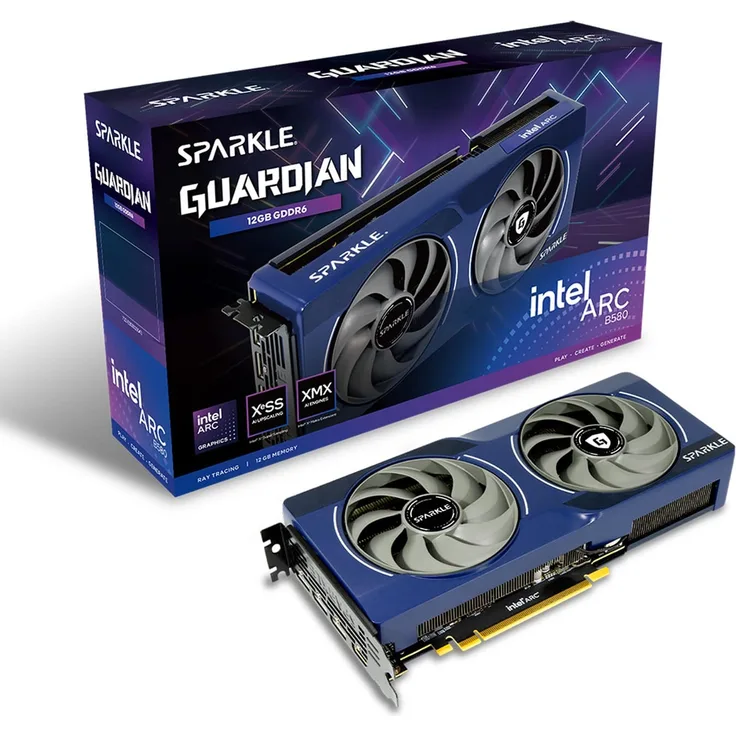 Sparkle Technology SPARKLE VGA SPARKLE Intel ARC B580 12GB GUARDIAN (Battlemage Lineup) (SB580G-12G) Grafikkarte mit Intel Arc B580 und 12GB GDDR6 - Blaue Beleuchtung
